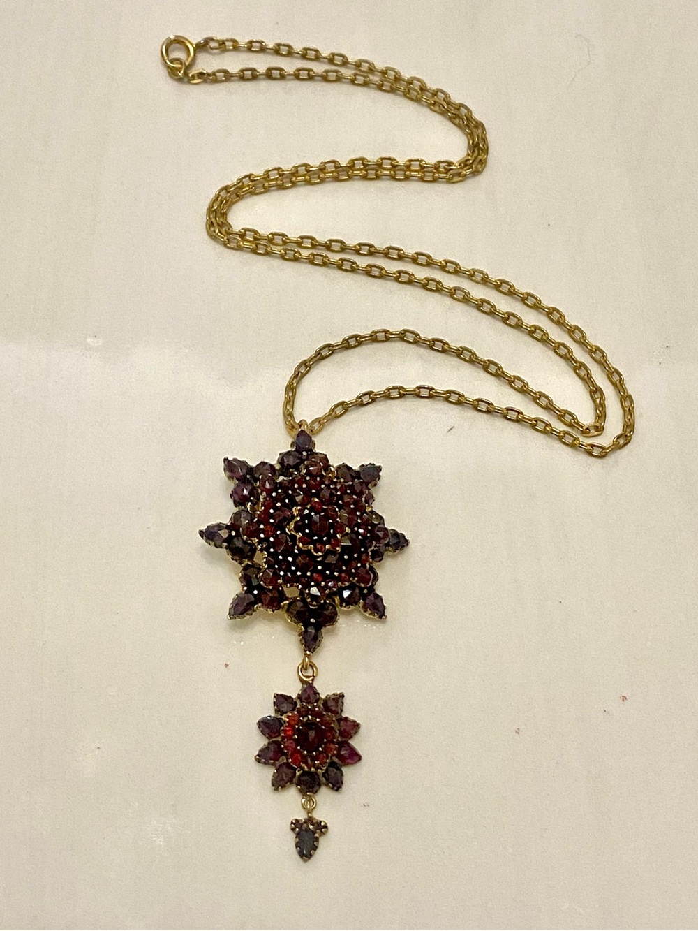 Antique Red Bohemian Garnet Pendant Necklace Victorian